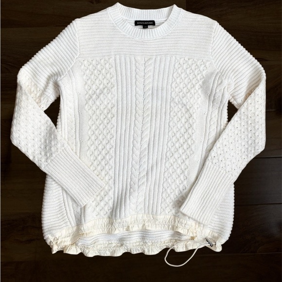 Banana Republic Mohair Wool Cream Cable Knit Pullover Crew Sweater Relaxed Fit S - Picture 6 of 10